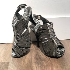 Gray Suede Snakeprint Sandals